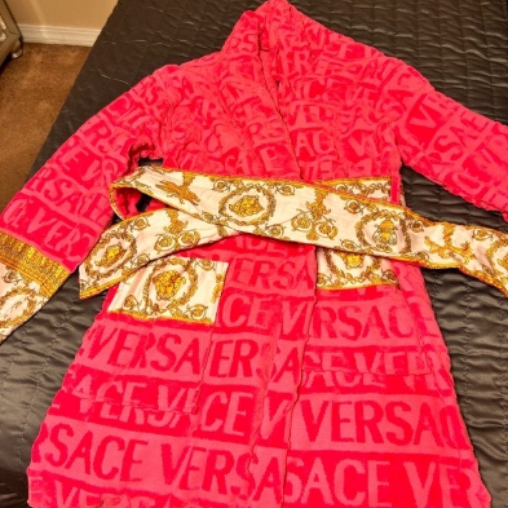 Versace Baroque Cotton Pink Bathrobe